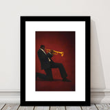 Vintage Jazz Afrocentric Red Wall Art, Retro Music 3, Music Room Art, Framed Art Print White Border