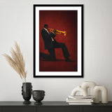 Vintage Jazz Afrocentric Red Wall Art, Retro Music 3, Music Room Art, Framed Art Print White Border