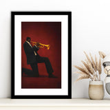 Vintage Jazz Afrocentric Red Wall Art, Retro Music 3, Music Room Art, Framed Art Print White Border