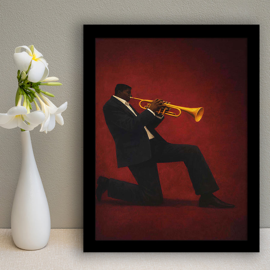 Vintage Jazz Afrocentric Red Wall Art, Retro Music 3, Music Room Art, Framed Art Print, Fine Art Wall Decor