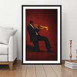 Vintage Jazz Afrocentric Red Wall Art, Retro Music 3, Music Room Art, Framed Art Print White Border