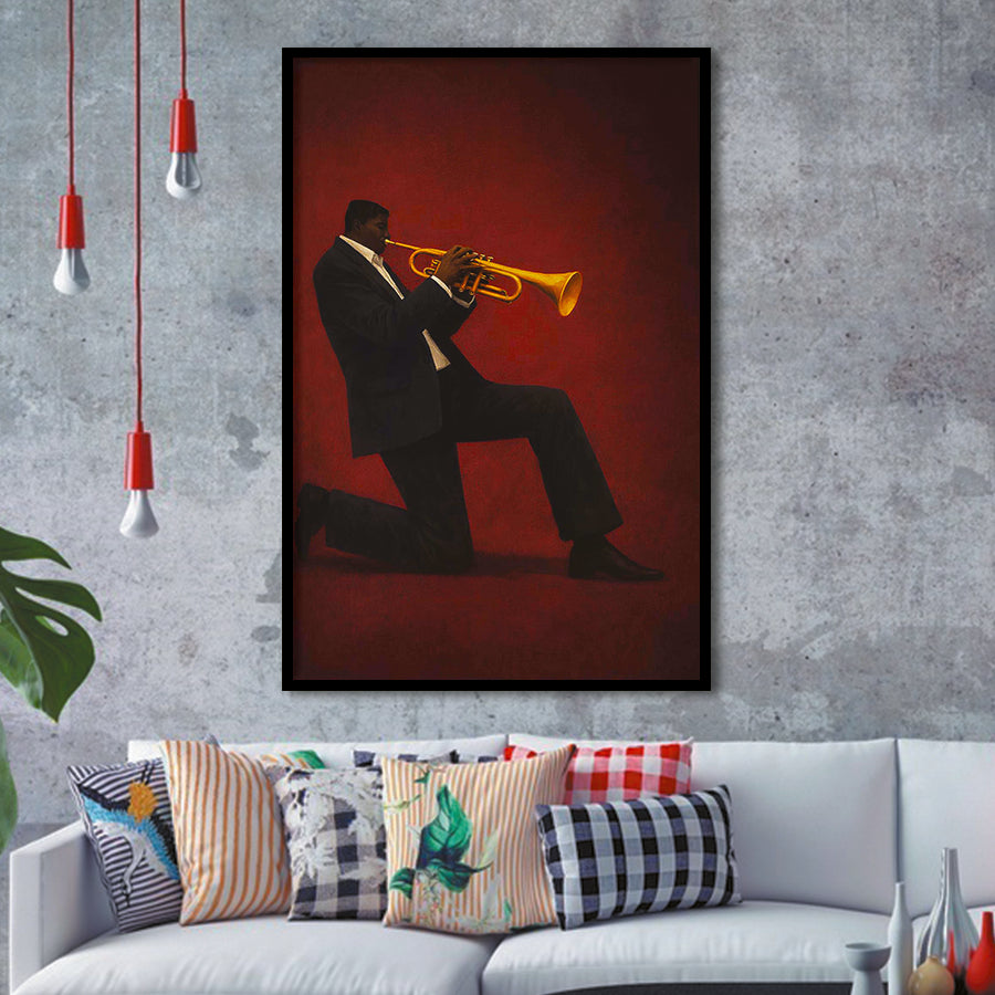 Vintage Jazz Afrocentric Red Wall Art, Retro Music 3, Music Room Art, Framed Art Print, Fine Art Wall Decor