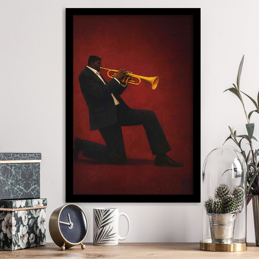 Vintage Jazz Afrocentric Red Wall Art, Retro Music 3, Music Room Art, Framed Art Print, Fine Art Wall Decor