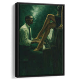 Vintage Jazz Afrocentric Wall Art, Retro Sage Green Music Jazz, Retro Love, Framed Canvas Print, Floating Frame