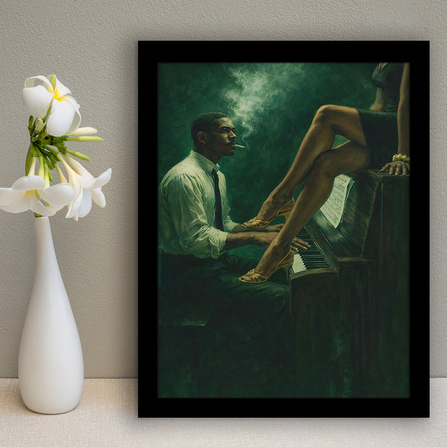 Vintage Jazz Afrocentric Wall Art, Retro Sage Green Music Jazz, Retro Love, Framed Art Print, Fine Art Wall Decor