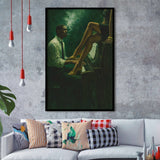 Vintage Jazz Afrocentric Wall Art, Retro Sage Green Music Jazz, Retro Love, Framed Art Print, Fine Art Wall Decor
