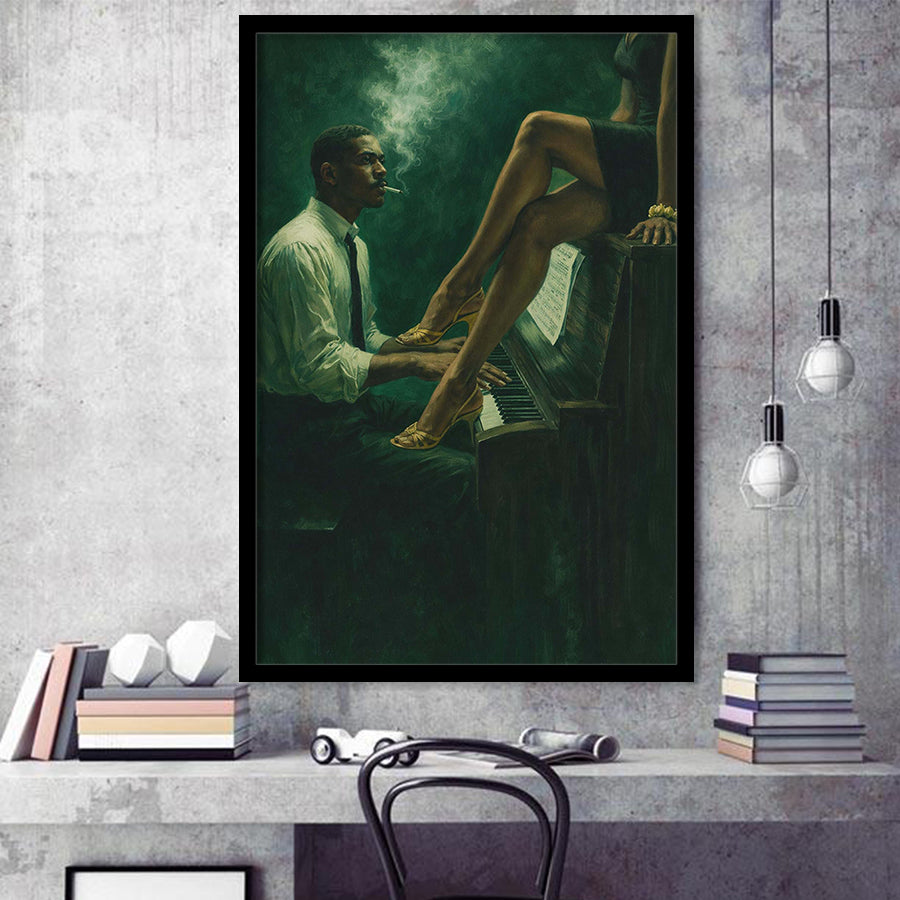 Vintage Jazz Afrocentric Wall Art, Retro Sage Green Music Jazz, Retro Love, Framed Art Print, Fine Art Wall Decor