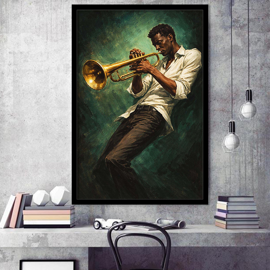 Vintage Jazz Afrocentric Wall Art, Retro Sage Green Music, Music Room Art, Framed Art Print, Fine Art Wall Decor