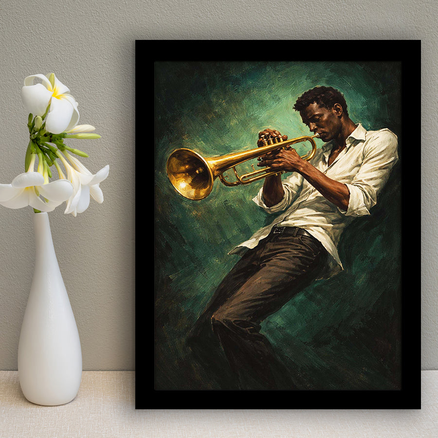 Vintage Jazz Afrocentric Wall Art, Retro Sage Green Music, Music Room Art, Framed Art Print, Fine Art Wall Decor