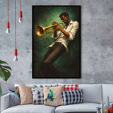 Vintage Jazz Afrocentric Wall Art, Retro Sage Green Music, Music Room Art, Framed Art Print, Fine Art Wall Decor