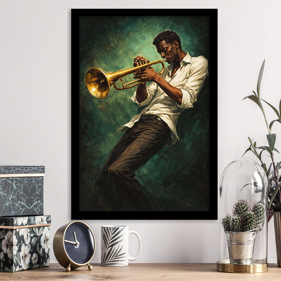 Vintage Jazz Afrocentric Wall Art, Retro Sage Green Music, Music Room Art, Framed Art Print, Fine Art Wall Decor
