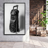 Vintage Old Golf Bag, Black and White, Golf Art Print, Floating Frame, Framed Canvas Print Wall Art
