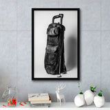 Vintage Old Golf Bag, Black and White, Golf Art Print, Floating Frame, Framed Canvas Print Wall Art