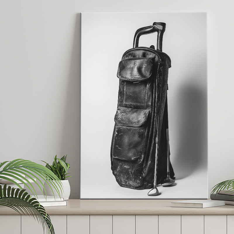 Vintage Old Golf Bag, Black and White, Golf Art Print, Gift for him, Canvas Print Wall Art