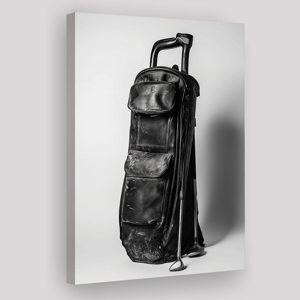 Vintage Old Golf Bag, Black and White, Golf Art Print, Gift for him, Canvas Print Wall Art