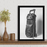 Vintage Old Golf Bag, Black and White, Golf Art Print, Floating Frame, Framed Canvas Print Wall Art