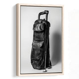 Vintage Old Golf Bag, Black and White, Golf Art Print, Floating Frame, Framed Canvas Print Wall Art