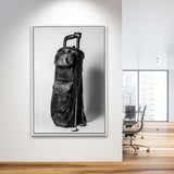 Vintage Old Golf Bag, Black and White, Golf Art Print, Floating Frame, Framed Canvas Print Wall Art