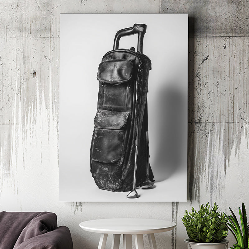 Vintage Old Golf Bag, Black and White, Golf Art Print, Gift for him, Canvas Print Wall Art
