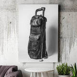 Vintage Old Golf Bag, Black and White, Golf Art Print, Gift for him, Canvas Print Wall Art