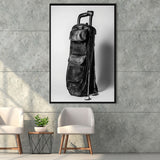 Vintage Old Golf Bag, Black and White, Golf Art Print, Floating Frame, Framed Canvas Print Wall Art