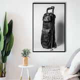 Vintage Old Golf Bag, Black and White, Golf Art Print, Floating Frame, Framed Canvas Print Wall Art