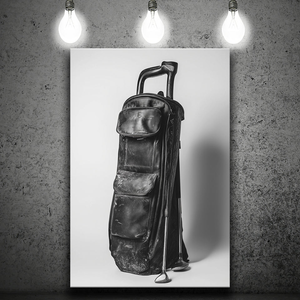 Vintage Old Golf Bag, Black and White, Golf Art Print, Gift for him, Canvas Print Wall Art