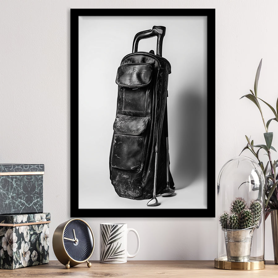 Vintage Old Golf Bag, Black and White, Golf Art, Gift for him, Framed Art Print Wall Decor