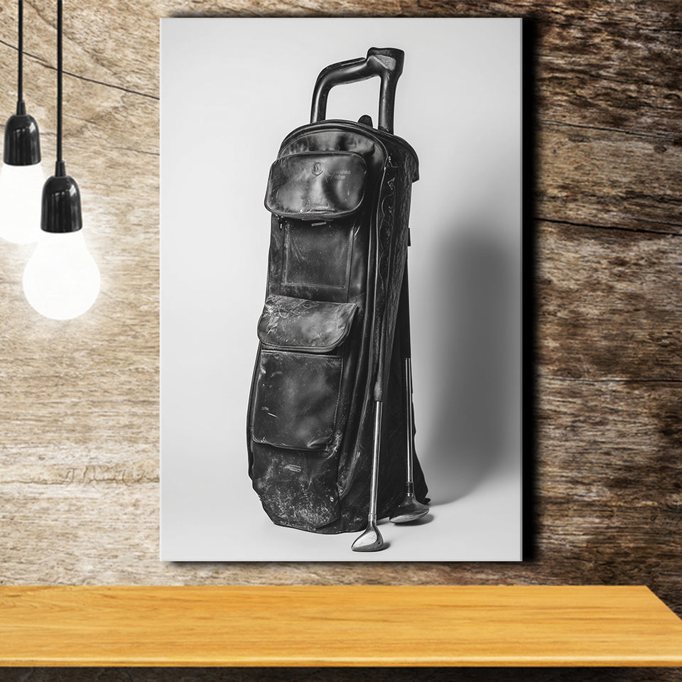 Vintage Old Golf Bag, Black and White, Golf Art Print, Gift for him, Canvas Print Wall Art