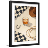 Vintage Western Cowboy Wall Art Print, Rustic Ranch Whiskey Still Life, Framed Art Print White Border