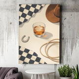 Vintage Western Cowboy Wall Art Print, Rustic Ranch Whiskey Still Life, Canvas Print Wall Art, Wall Decor