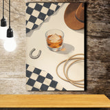 Vintage Western Cowboy Wall Art Print, Rustic Ranch Whiskey Still Life, Canvas Print Wall Art, Wall Decor