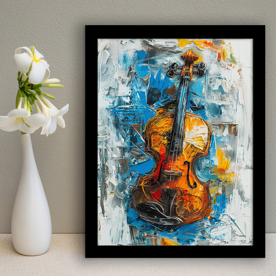 Violin Oil Painting Mixed Color Art, Framed Art Prints Wall Decor, Picture Framed Painting