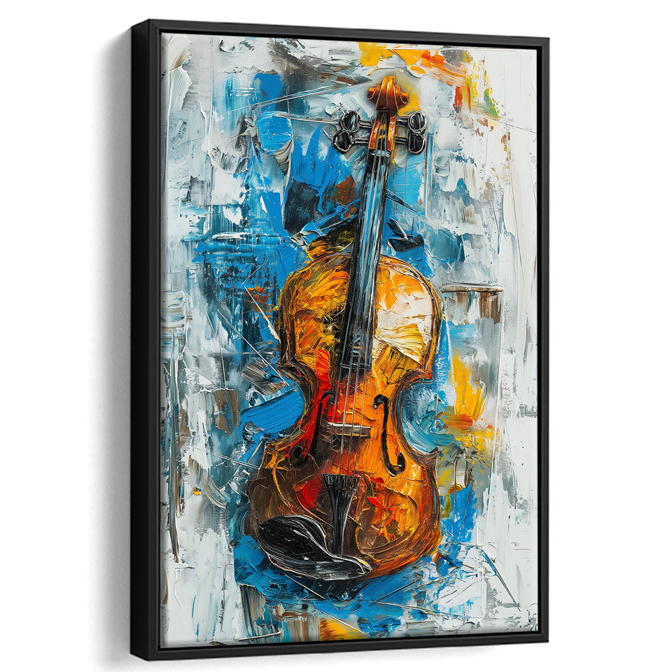 Violin Oil Painting Mixed Color Art, Framed Canvas Prints Wall Art Decor, Floarting Frame Painting Canvas Art