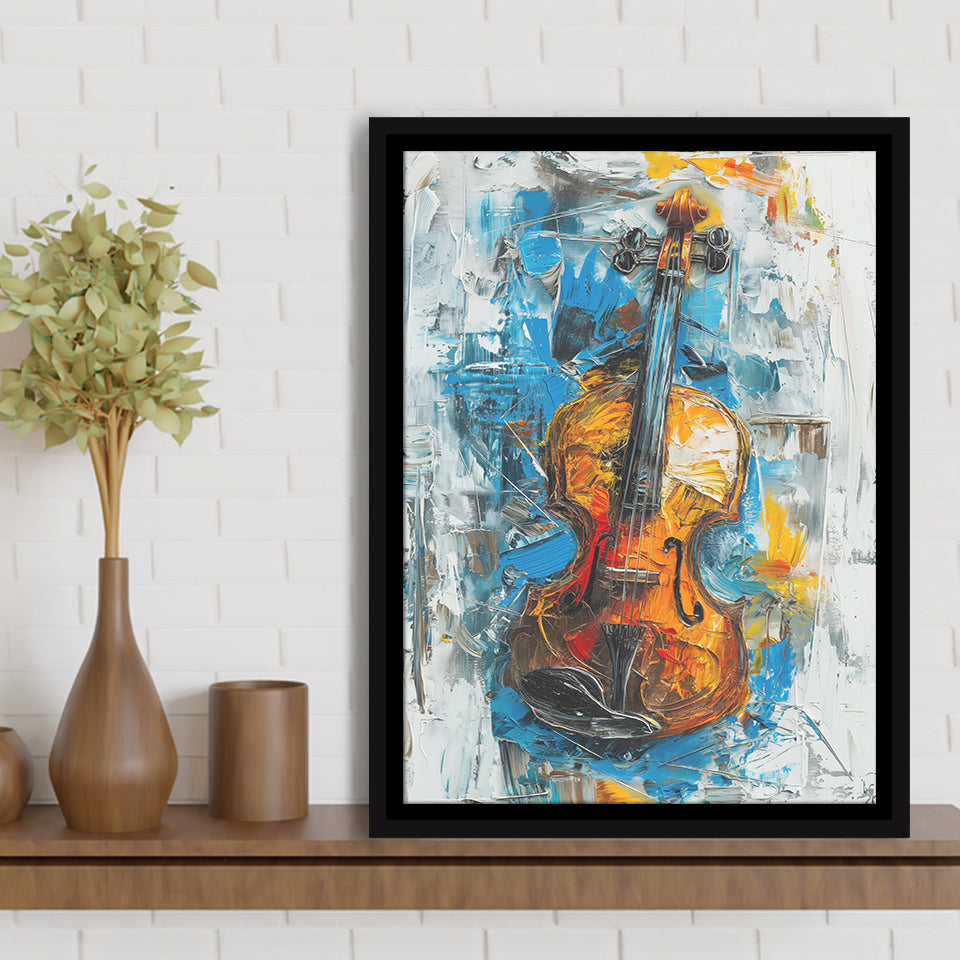 Violin Oil Painting Mixed Color Art, Framed Canvas Prints Wall Art Decor, Floarting Frame Painting Canvas Art