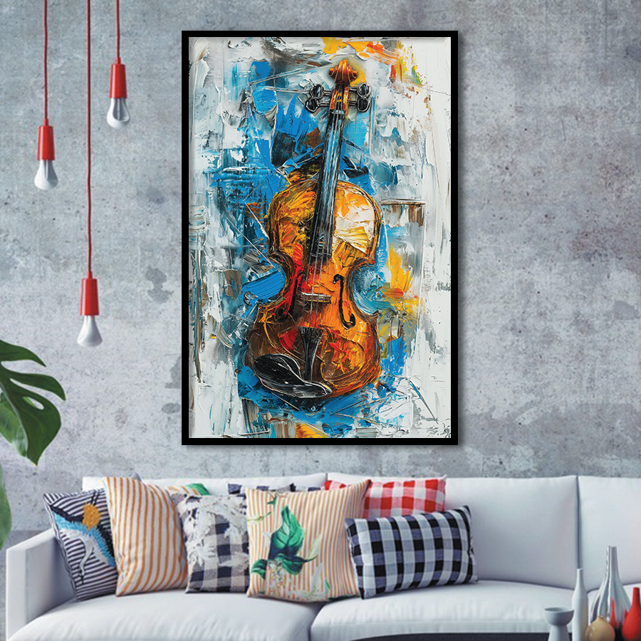 Violin Oil Painting Mixed Color Art, Framed Art Prints Wall Decor, Picture Framed Painting