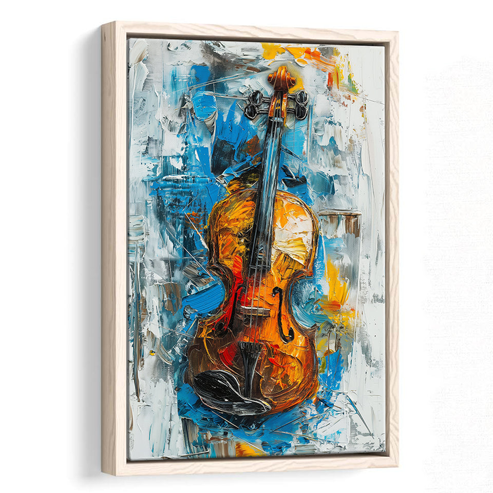 Violin Oil Painting Mixed Color Art, Framed Canvas Prints Wall Art Decor, Floarting Frame Painting Canvas Art
