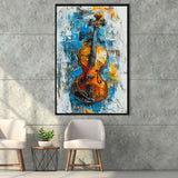 Violin Oil Painting Mixed Color Art, Framed Canvas Prints Wall Art Decor, Floarting Frame Painting Canvas Art