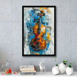 Violin Oil Painting Mixed Color Art, Framed Canvas Prints Wall Art Decor, Floarting Frame Painting Canvas Art