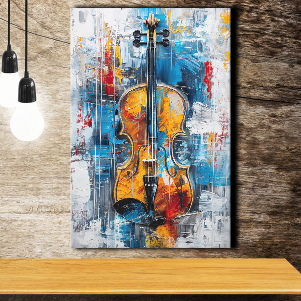 Violin Painting Art Mixed Color, Canvas Prints Wall Art Home Decor, Painting Canvas Art