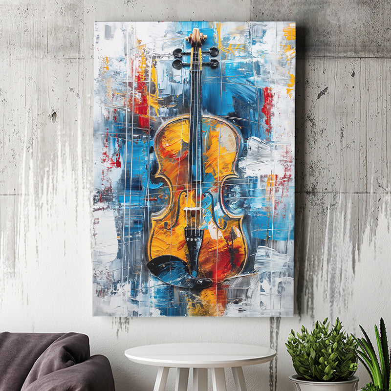 Violin Painting Art Mixed Color, Canvas Prints Wall Art Home Decor, Painting Canvas Art
