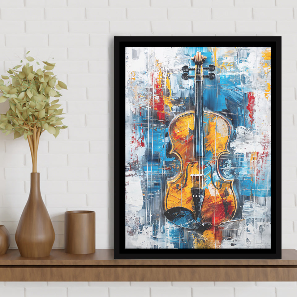 Violin Painting Art Mixed Color, Framed Canvas Prints Wall Art Decor, Floarting Frame Painting Canvas Art