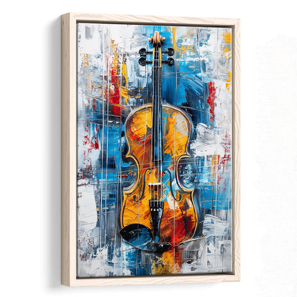 Violin Painting Art Mixed Color, Framed Canvas Prints Wall Art Decor, Floarting Frame Painting Canvas Art