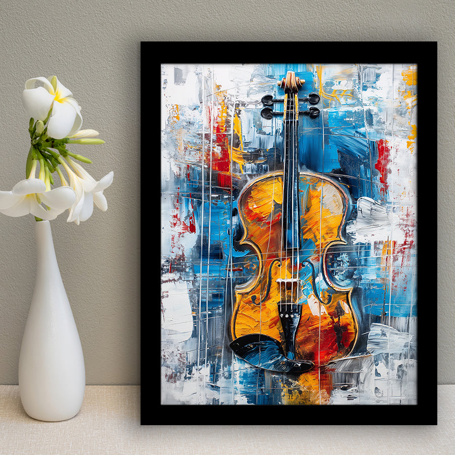 Violin Painting Art Mixed Color, Framed Art Prints Wall Decor, Picture Framed Painting