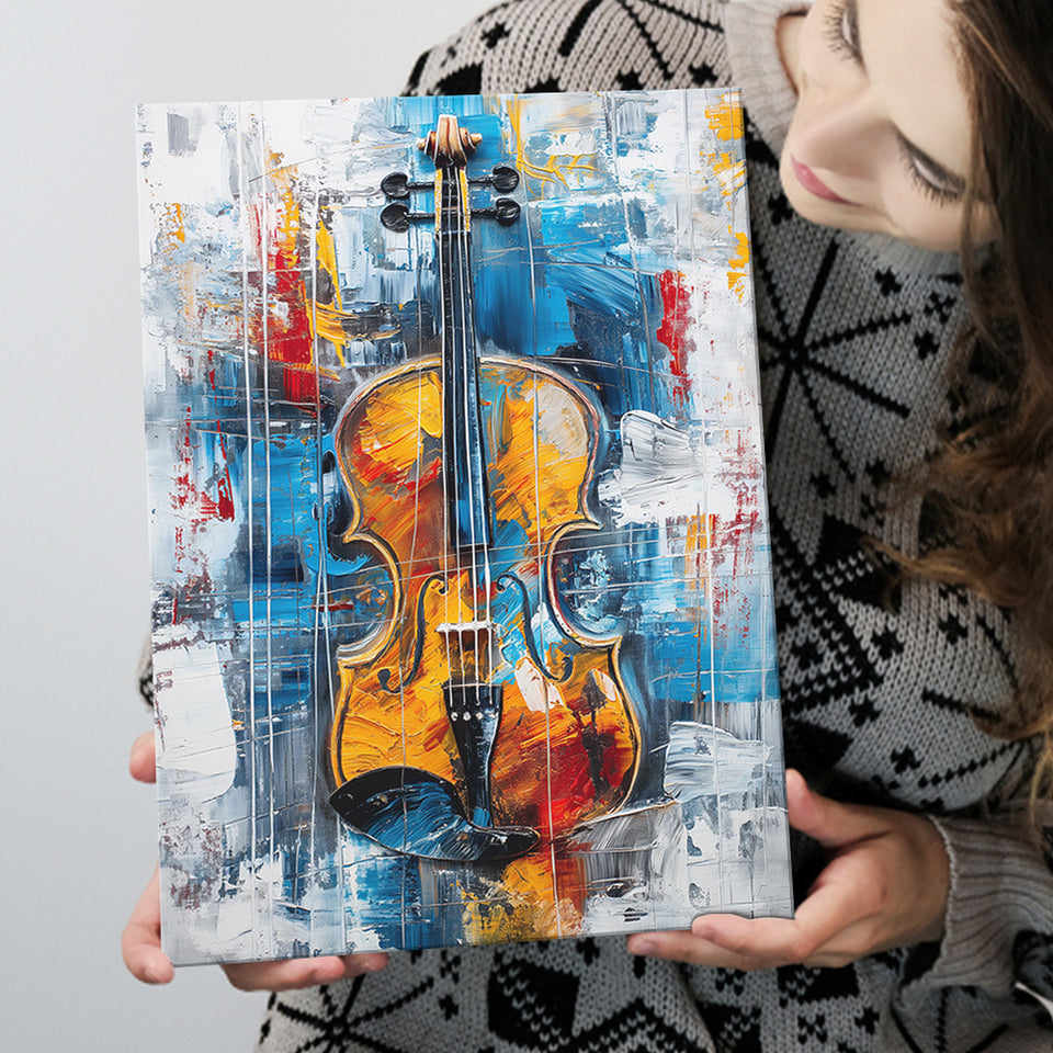 Violin Painting Art Mixed Color, Canvas Prints Wall Art Home Decor, Painting Canvas Art