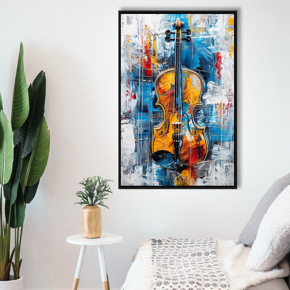 Violin Painting Art Mixed Color, Framed Canvas Prints Wall Art Decor, Floarting Frame Painting Canvas Art