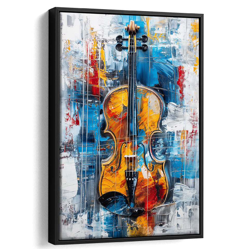 Violin Painting Art Mixed Color, Framed Canvas Prints Wall Art Decor, Floarting Frame Painting Canvas Art