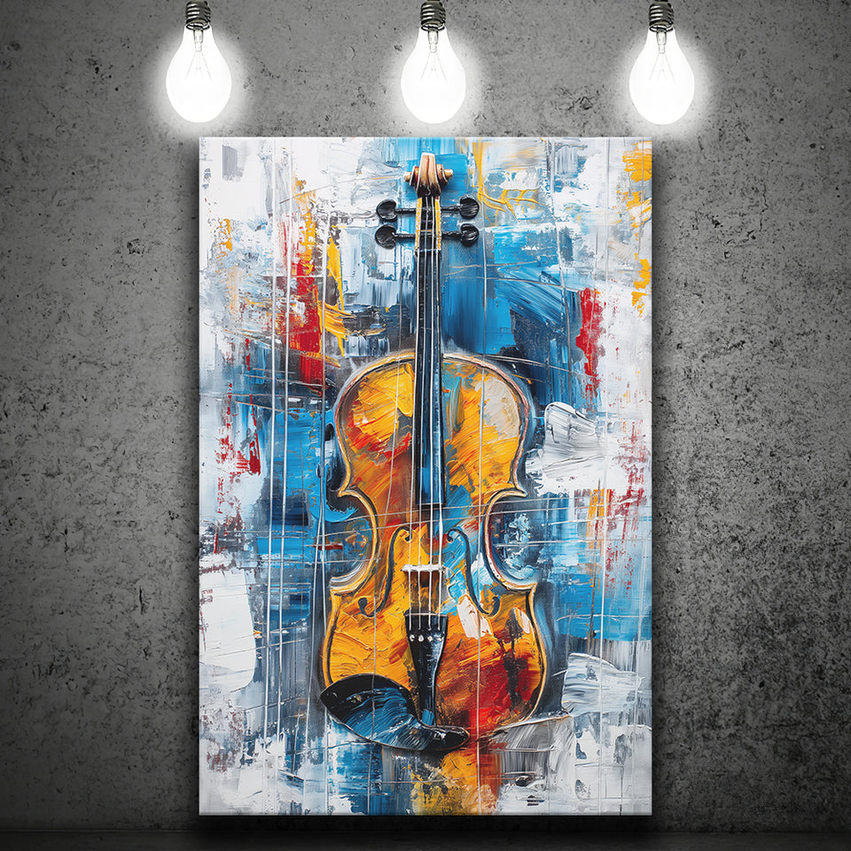 Violin Painting Art Mixed Color, Canvas Prints Wall Art Home Decor, Painting Canvas Art