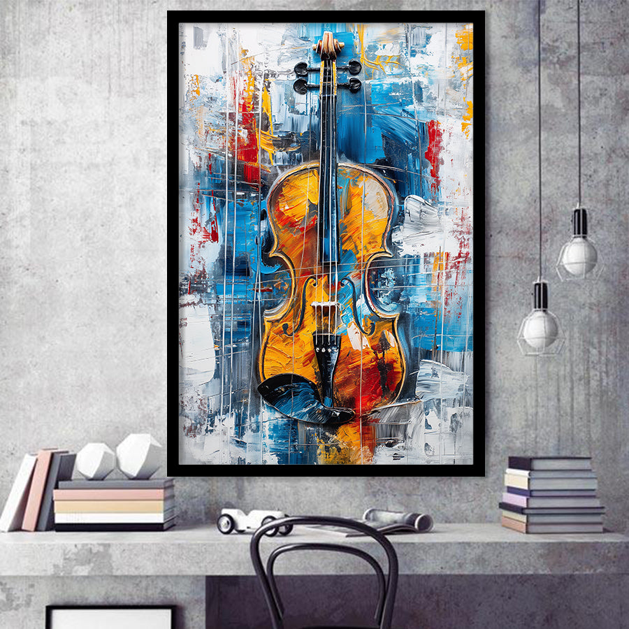 Violin Painting Art Mixed Color, Framed Art Prints Wall Decor, Picture Framed Painting