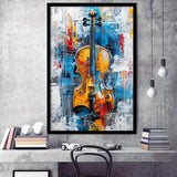 Violin Painting Art Mixed Color, Framed Art Prints Wall Decor, Picture Framed Painting